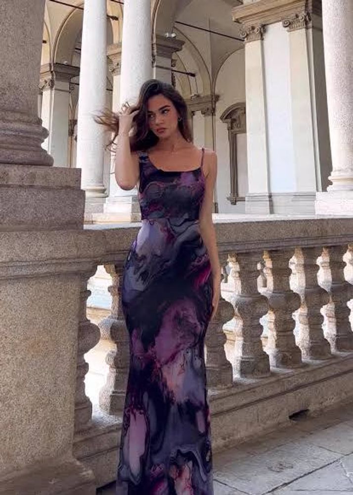 Stylish One-Shoulder Marble Print Dress