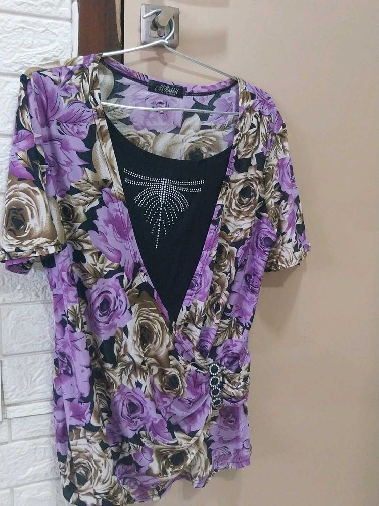 Y2k Purple Floral Top