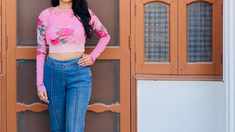 Pink Floral Mesh Crop Top