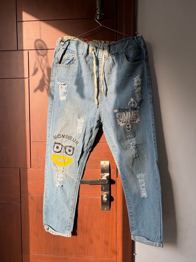 Distressed Denim Jeans with Fun Graphics