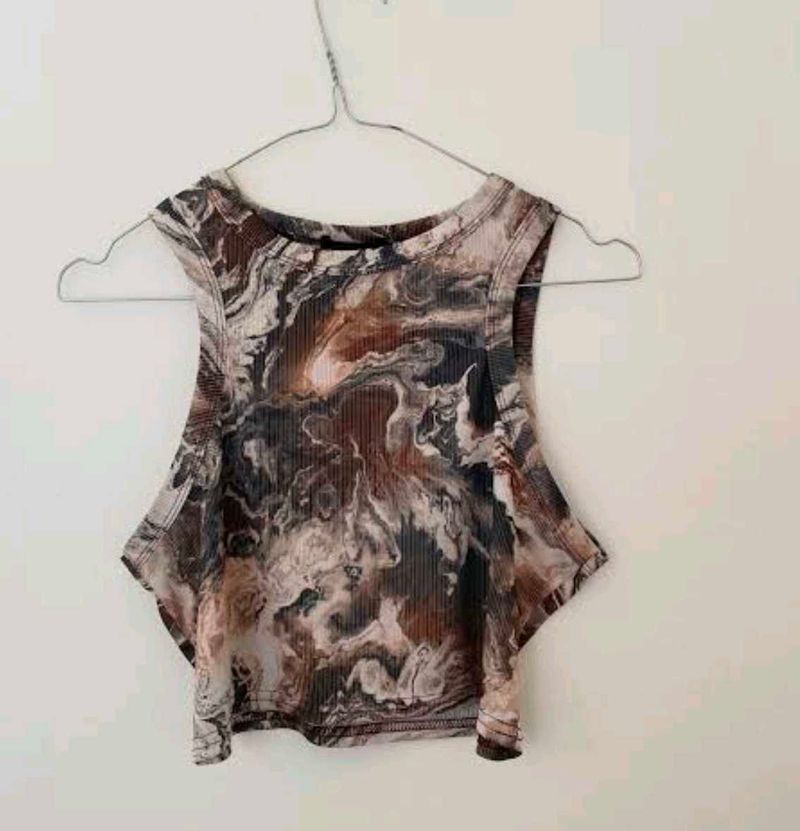 101810. Marbled Print Ribbed Crop Top