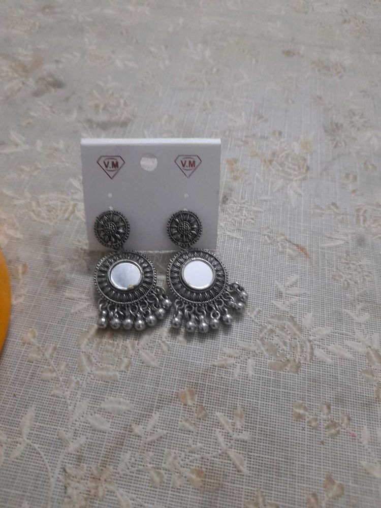 4 set of Oxidised Mirror Jhumka Earrings