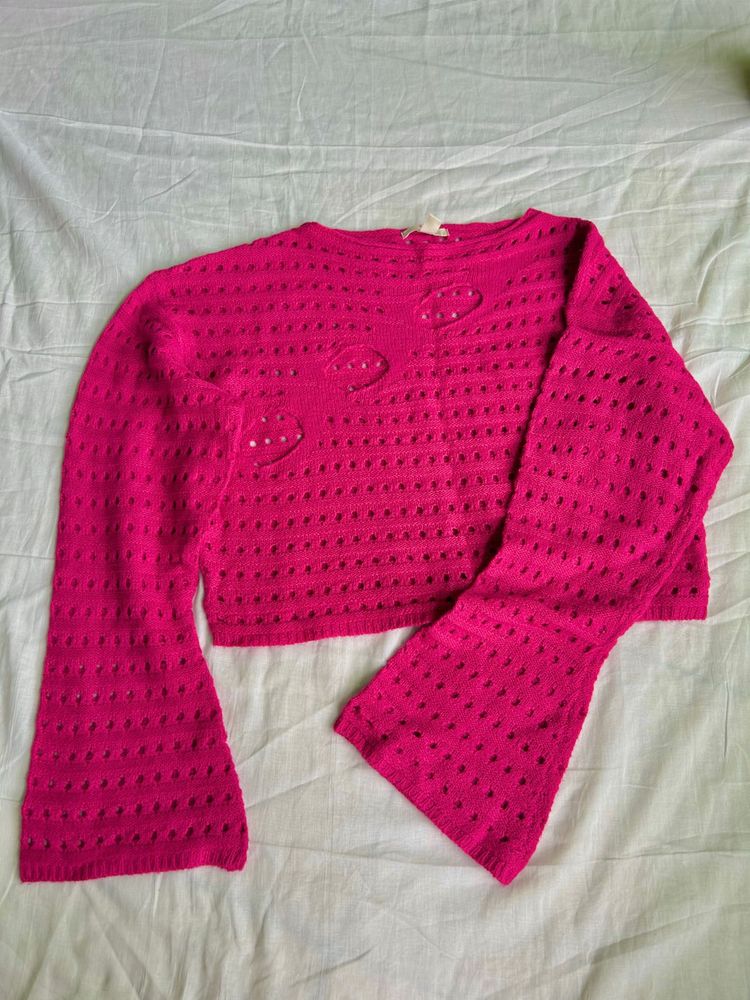H.M Women's Hollow Out Crochet Knit Crop Top