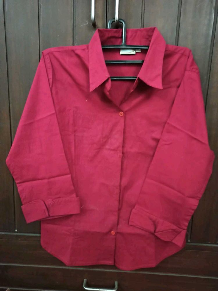 Maroon Cotton Lycra Button-Down Shirt