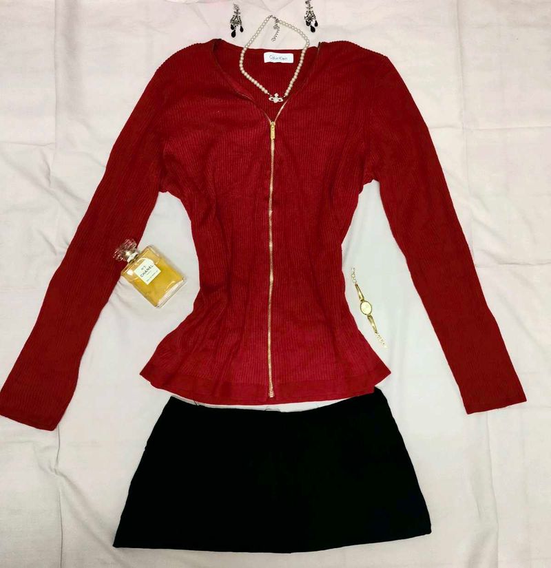Authentic CK cherry red zip up cardigan