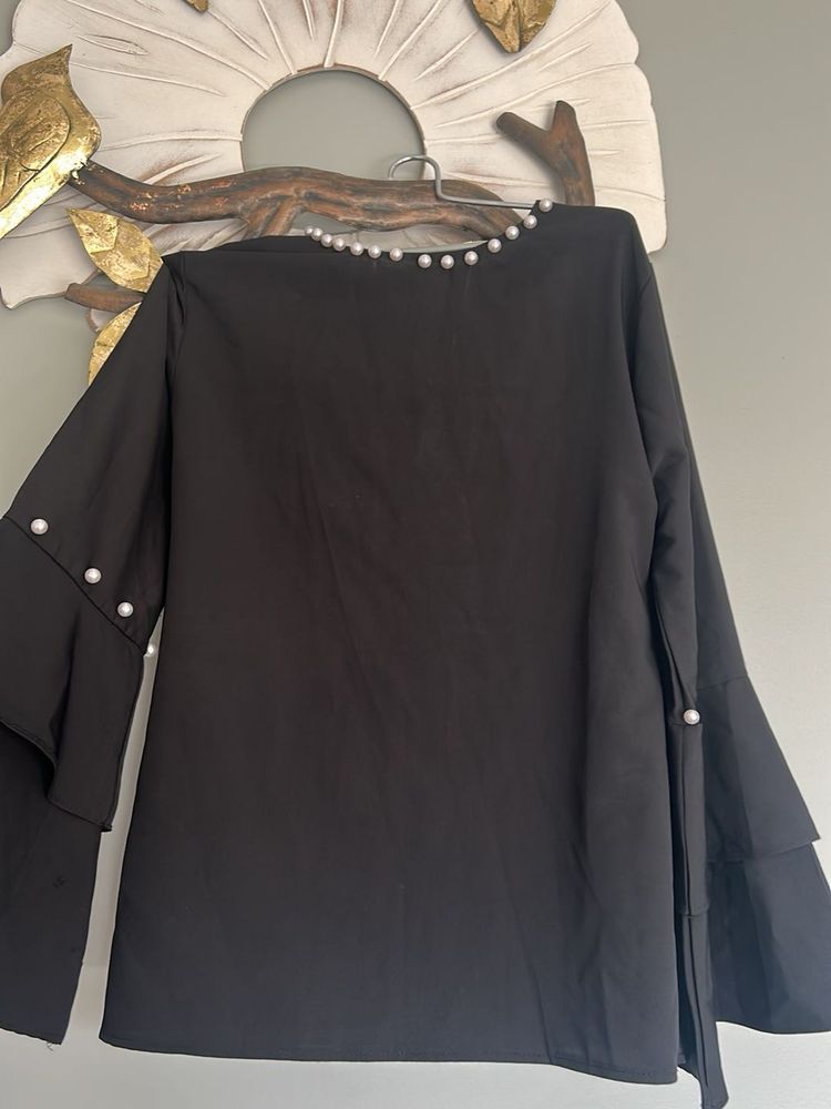 Elegant Black Pearl Embellished Blouse