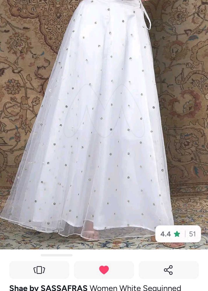 Elegant White Sequinned Lehenga Skirt