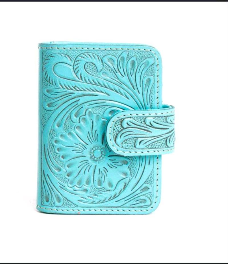 Turquoise Embossed Floral Wallet Unisex