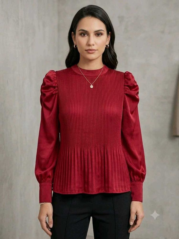 Elegant Red Pleated Top