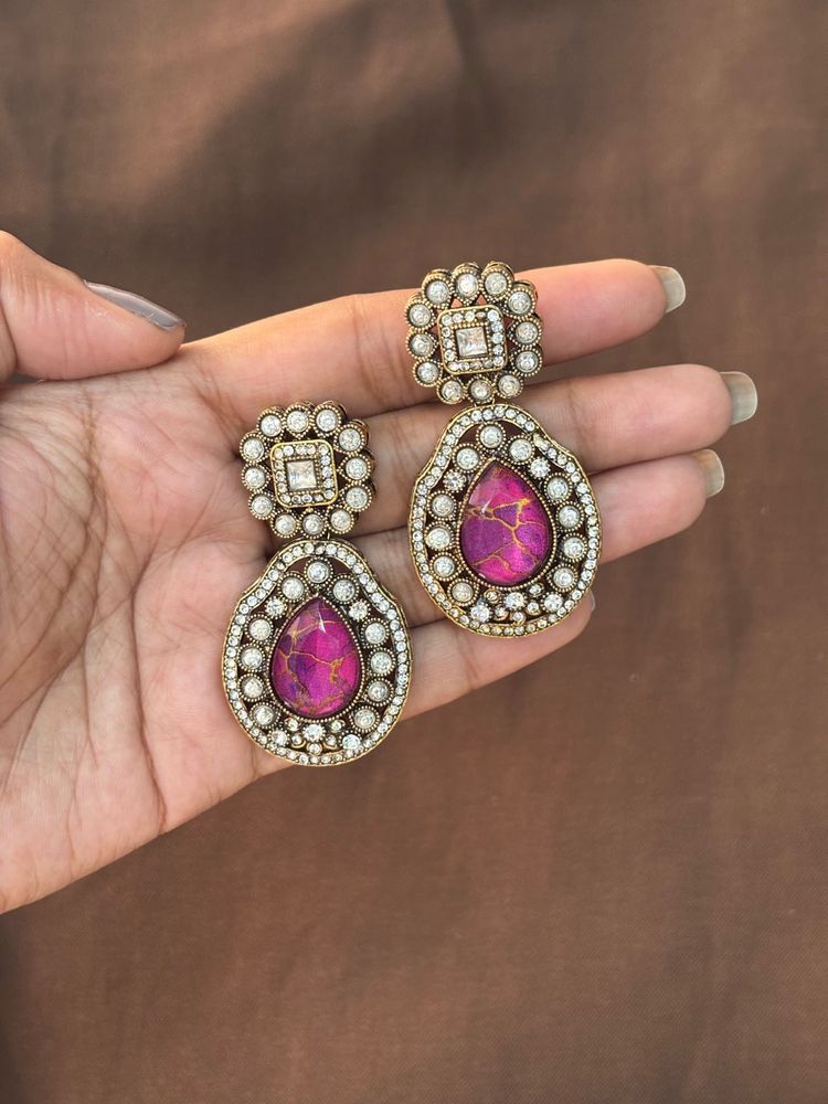 Stunning Pink Stone Dangle Earrings