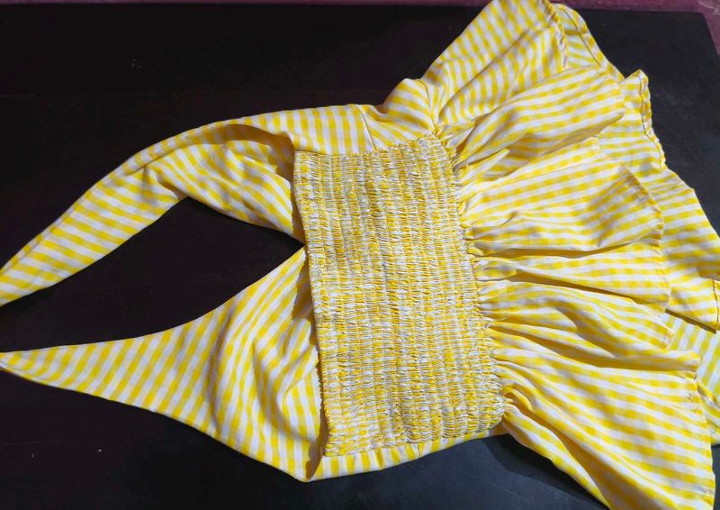 Yellow Gingham Tie-Front Top