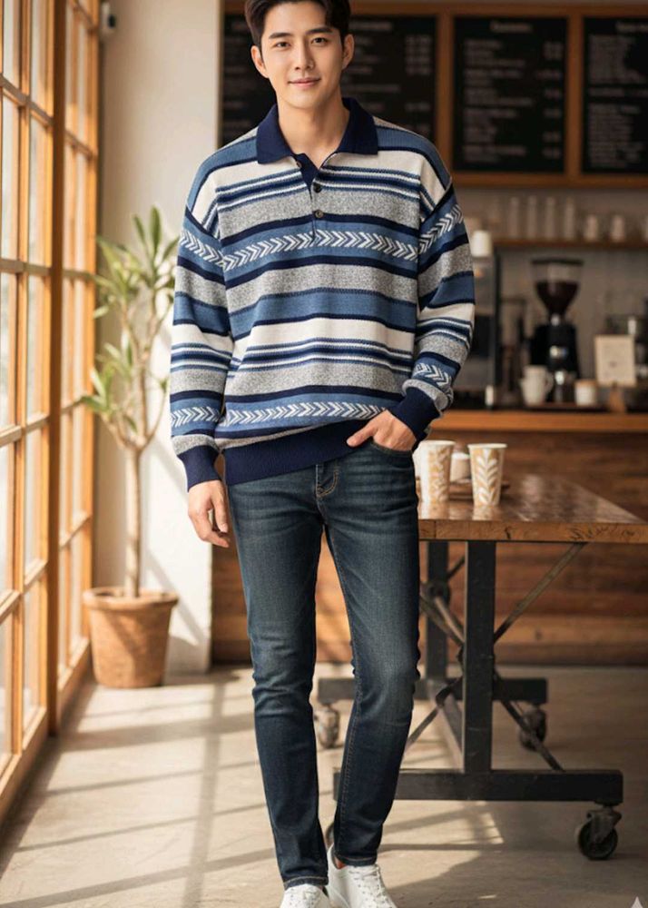 knitted polo pullover collared sweater