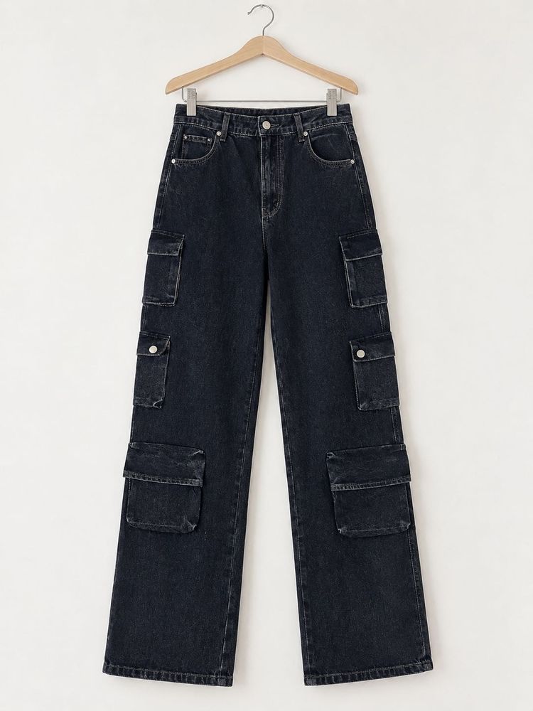 Stylish Washed Black Cargo Jeans