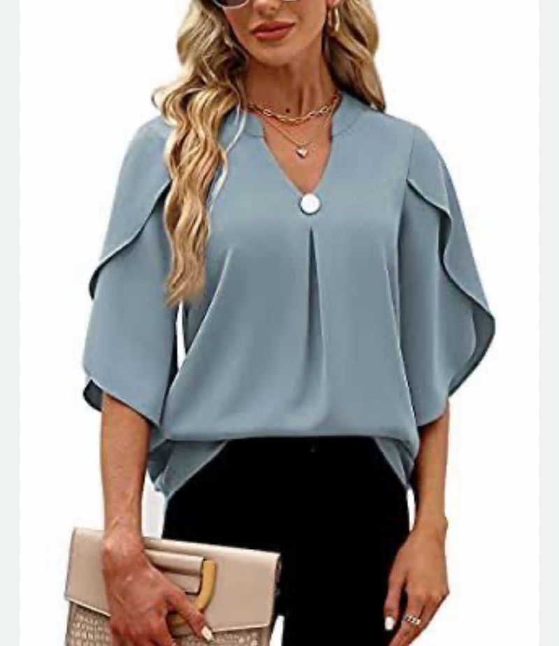 Stylish Blue Butterfly Sleeve Top
