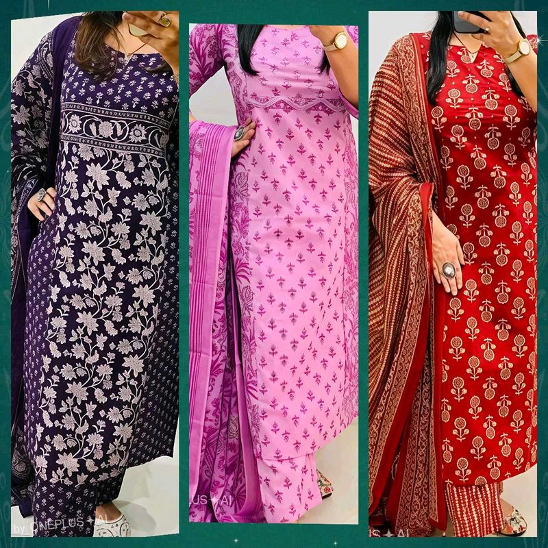 ♥️🩷💜3 Kurta Sets Combo Of