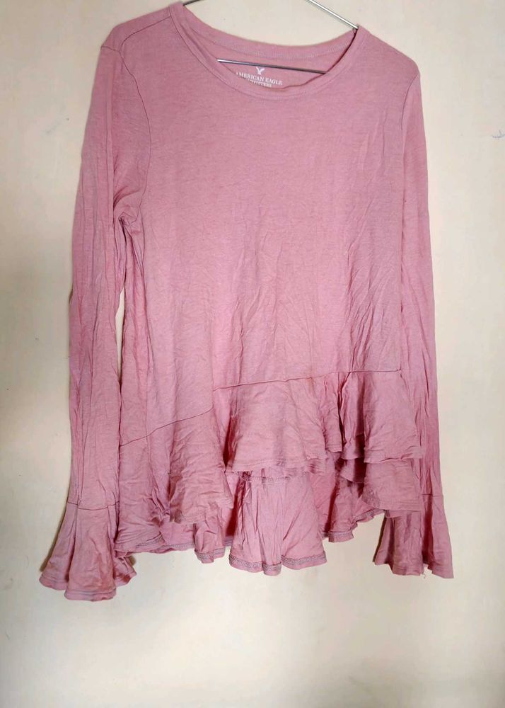 Pink Ruffle Long Sleeve Top