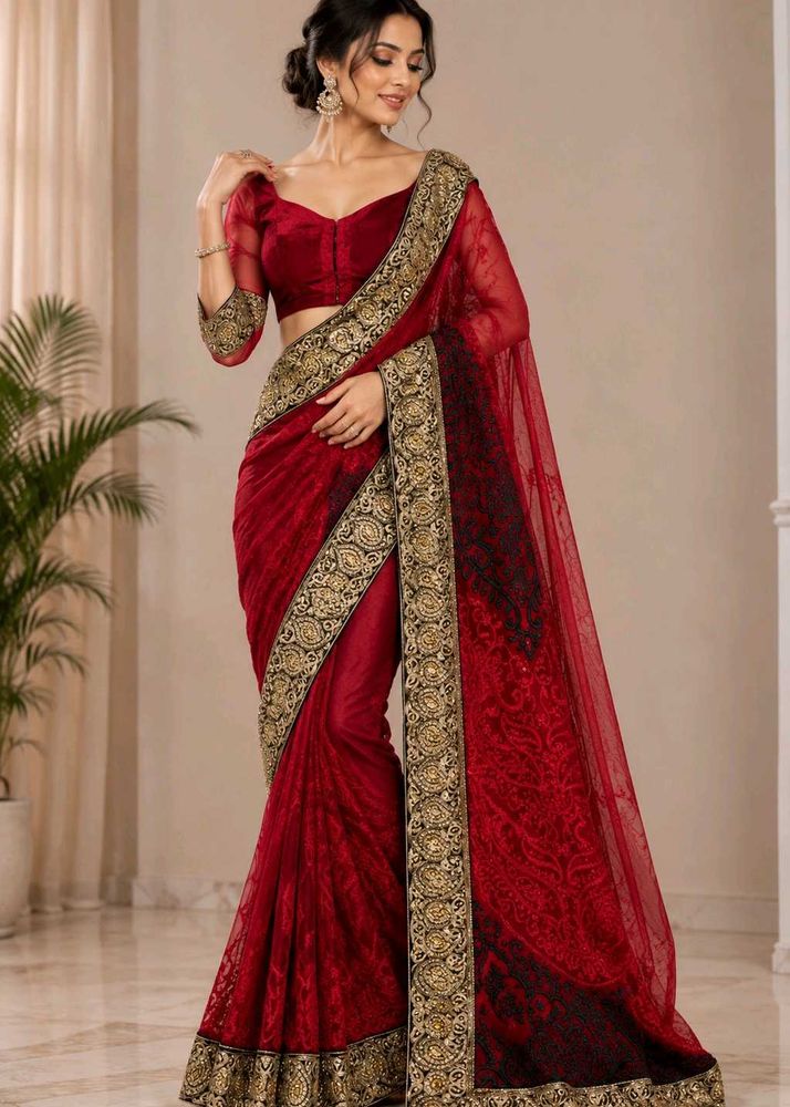 Elegant Red Embroidered Saree