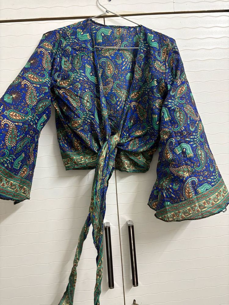 Co ord Set Bohemian Print Tie-Up Crop Top