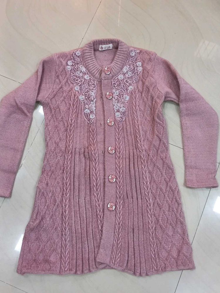 Elegant Pink Knit Cardigan