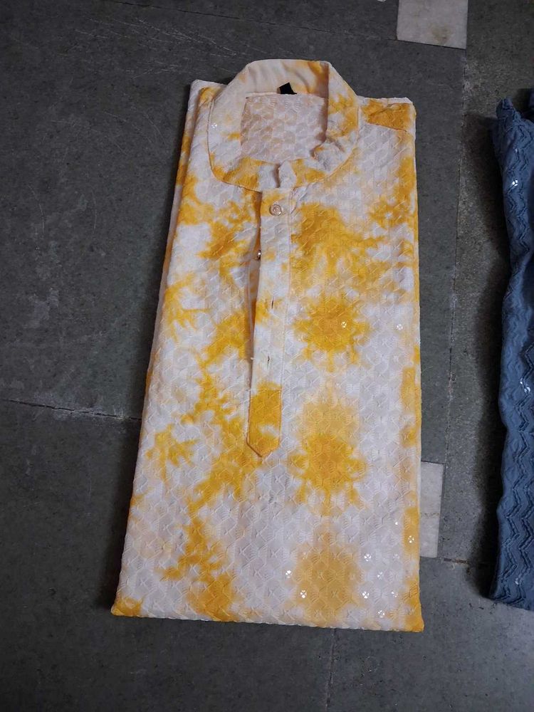 Yellow Tie-Dye Sequined Kurta