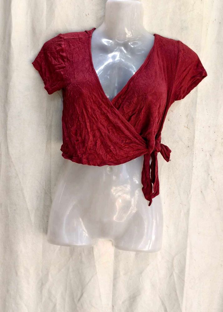 Chic Red Wrap Crop Top