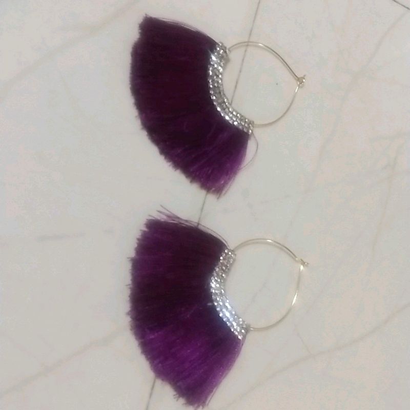 Purple Tassel Hoop Earrings