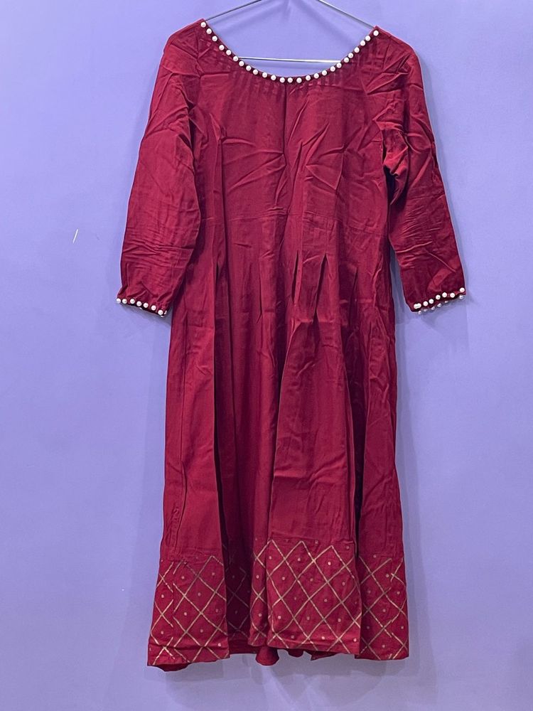Maroon Kurta with Pearl Detail