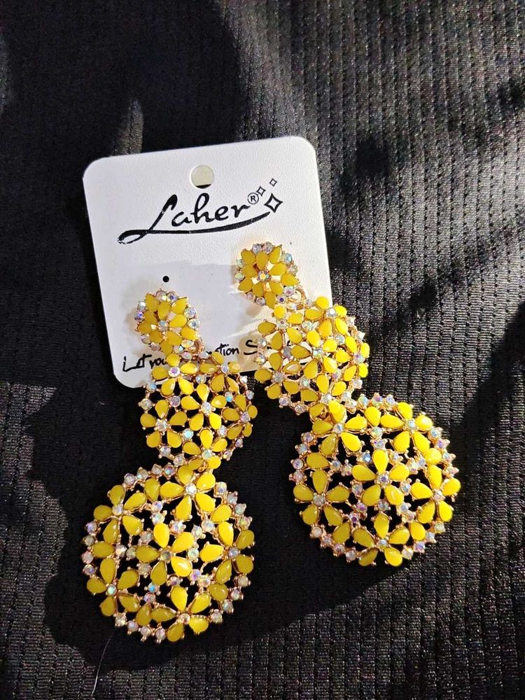 Stunning Yellow Floral Dangle Earrings