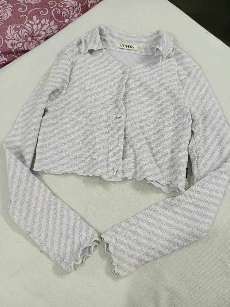 Striped Cropped Button-Up Sweater