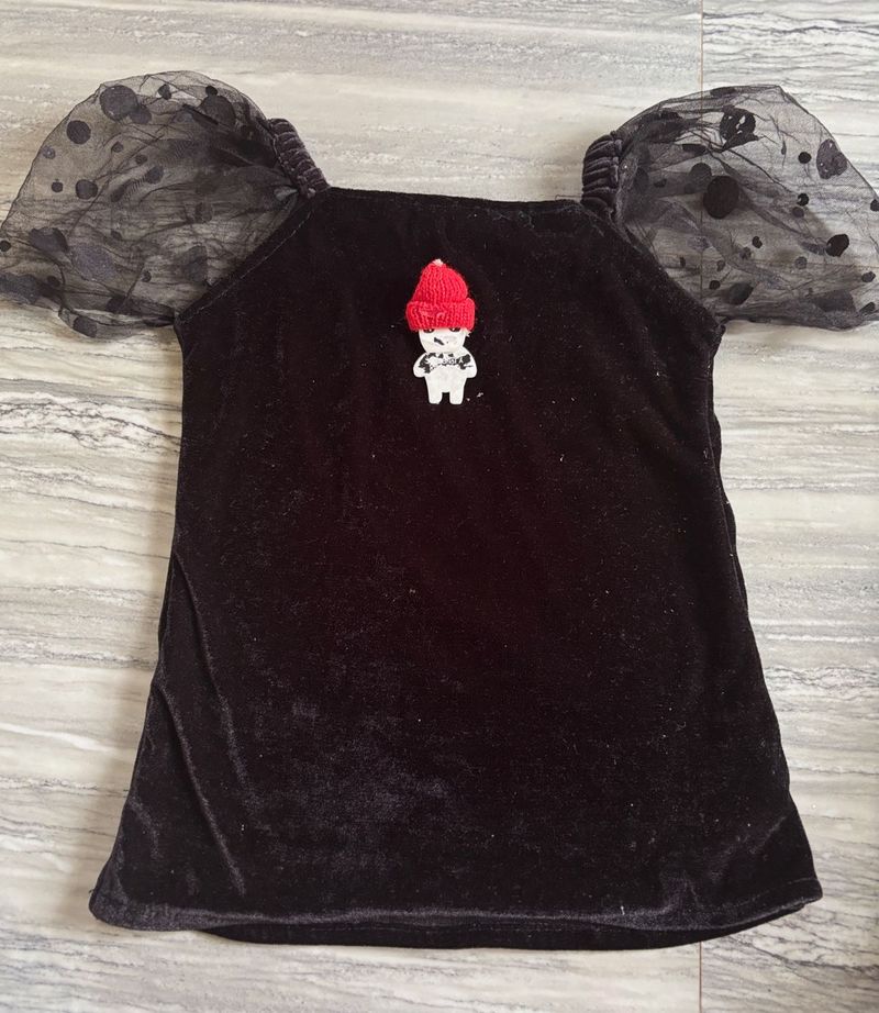 Black Velvet Puff Sleeve Dress