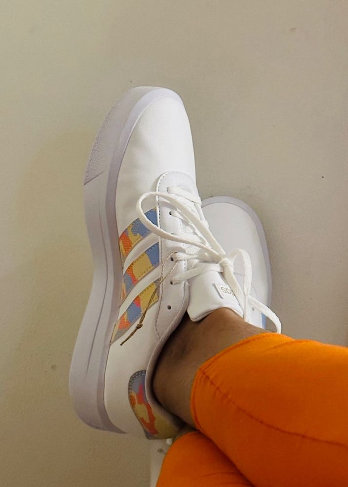 Adidas White Sneakers with Colorful Accents