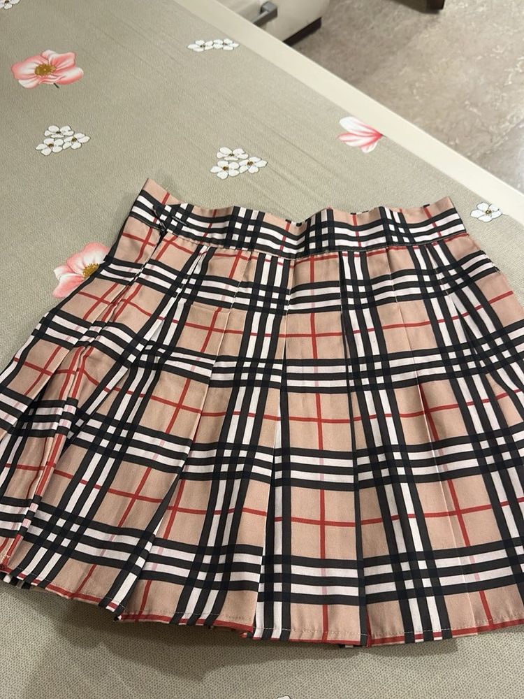 Checkered Pleated Mini Skirt- 30 Waist