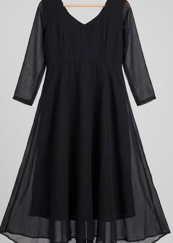 Elegant Black Sheer Sleeve Dress with dupatta