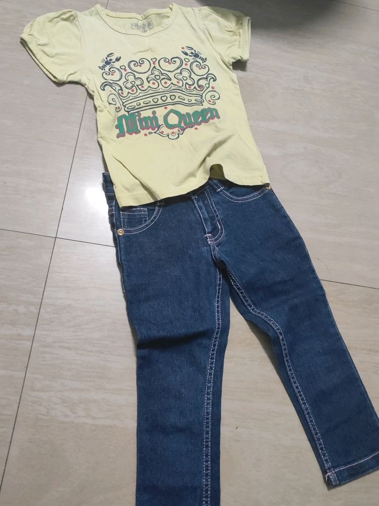 Bluej Jeans With Lime Green Kids Top
