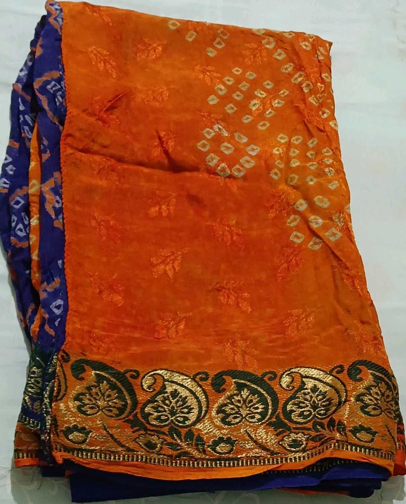 Vibrant Orange Bandhani Saree