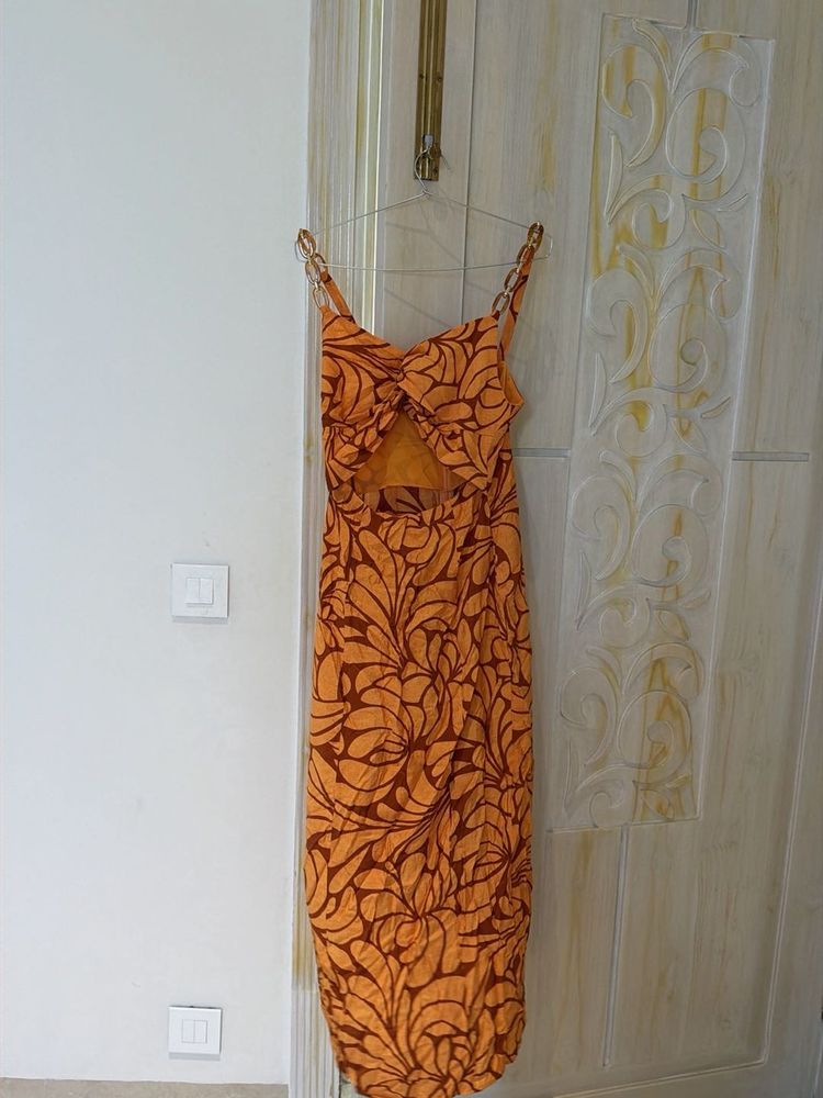 Orange Floral Maxi Dress with Cut-out Detail