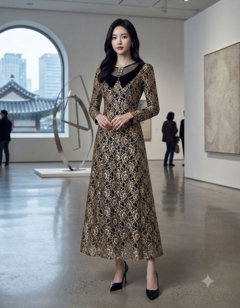Pintresty Elegant Gold Lace Gown