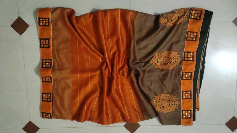 Elegant Orange &amp; Brown Saree