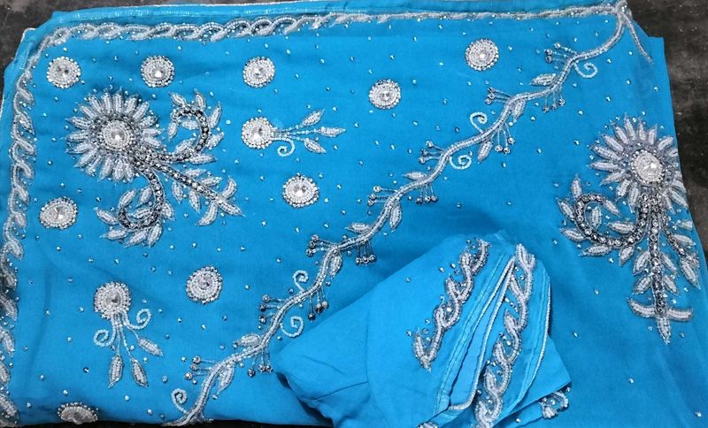 😱 heavy wedding stone &amp; moti wark sharee 💕