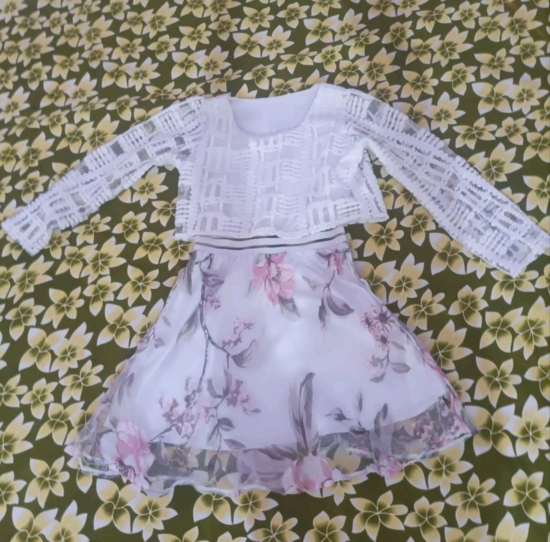 Beautiful White Coloured Printed Frock