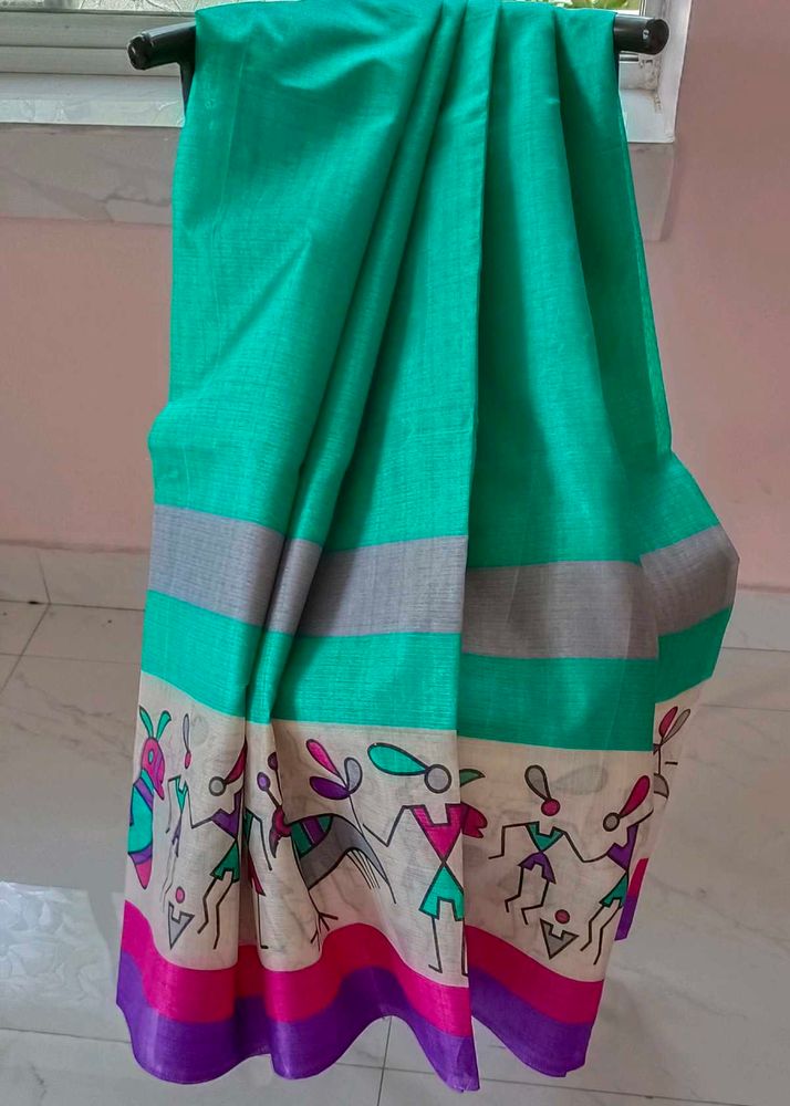 Raw Silk Green Printed Saree