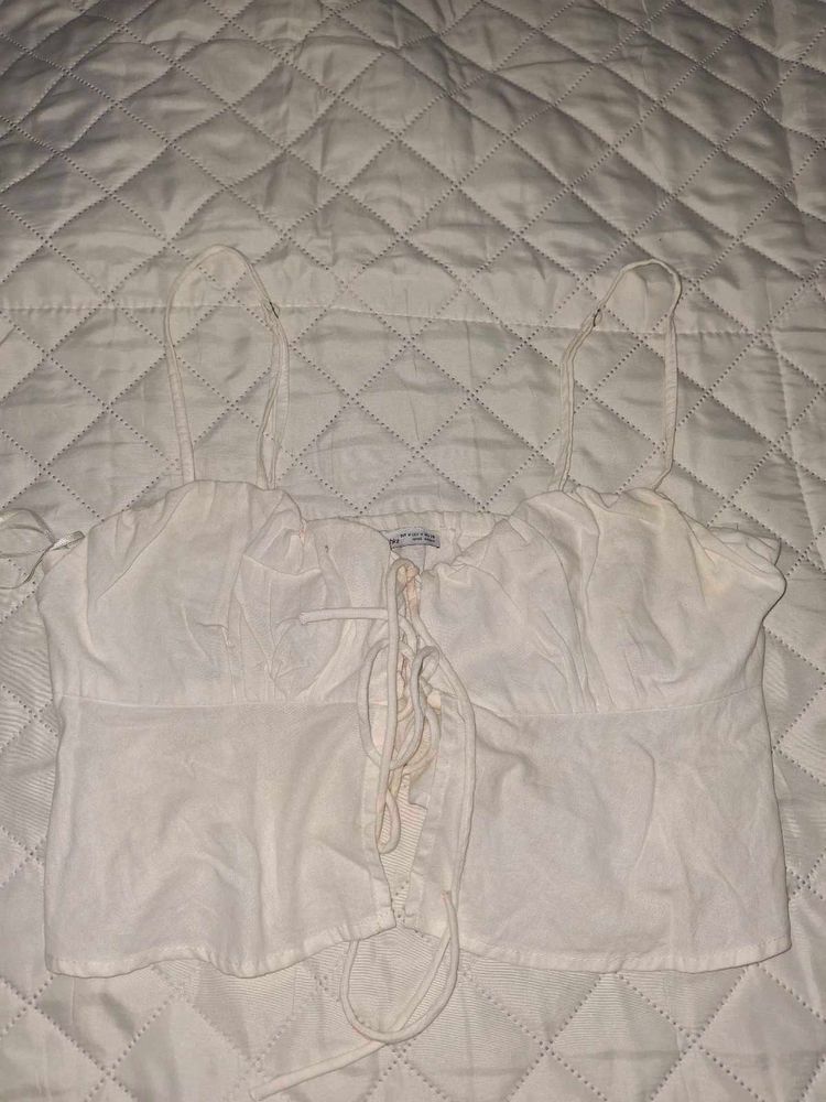 White Tie-Front Cropped Cami Top