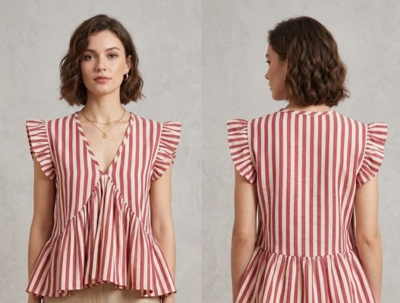 Striped Ruffle Sleeve Peplum Top