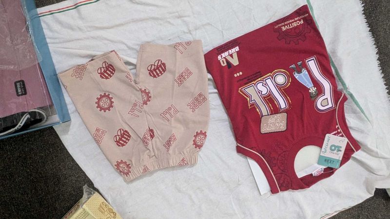 Cute Baby Dress Set | Maroon Top &amp; Printed Bottom