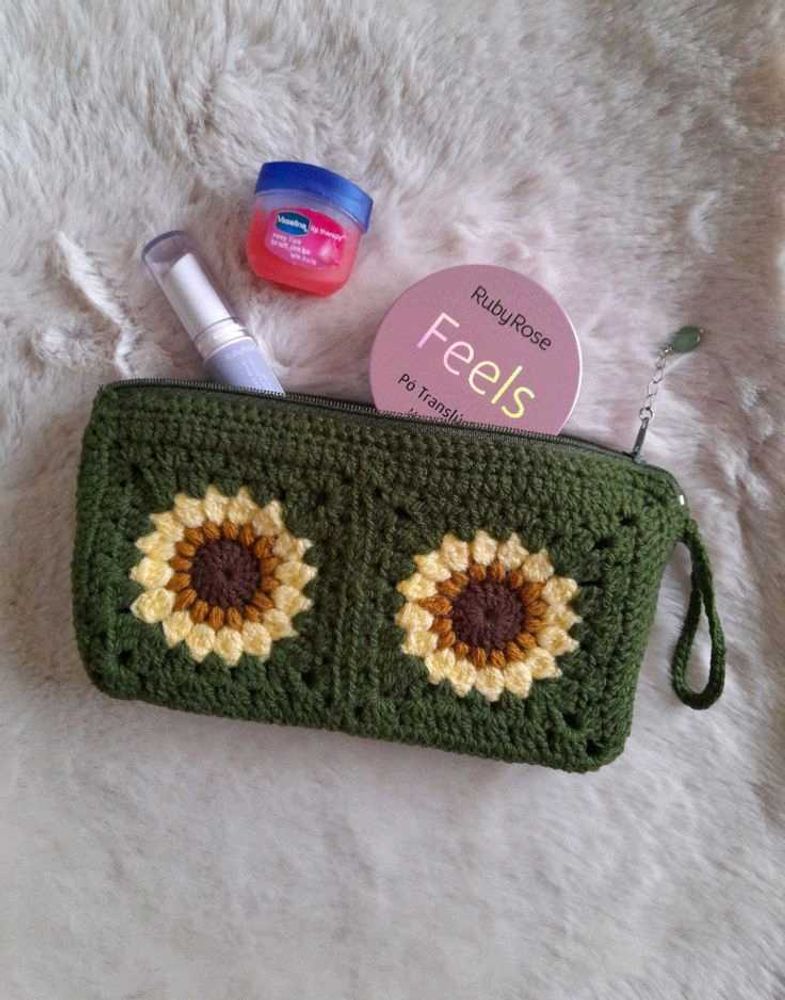 Handmade Sunflower Crochet Pouch