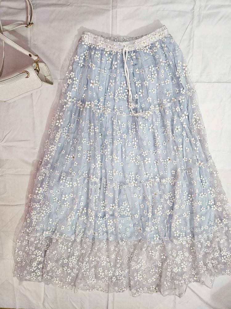 Sheer Floral Tiered Maxi Skirt