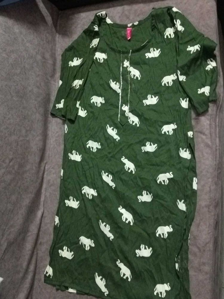 Green Elephant Print Kurta