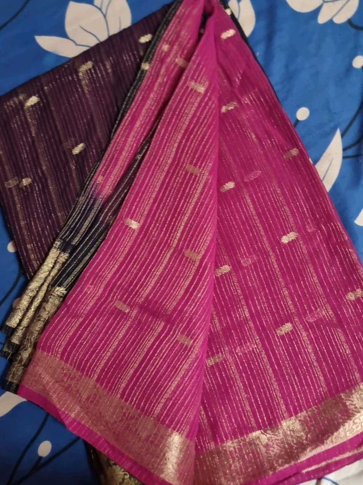 Pink &amp; Purple Saree with Gold Detail