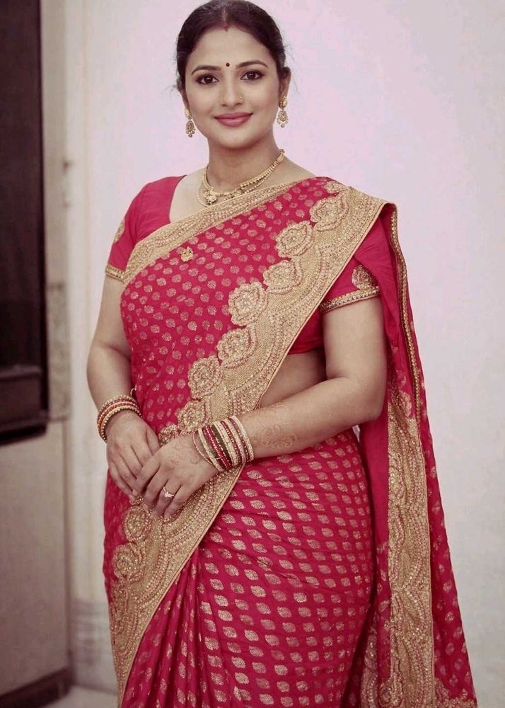 Gorgeous Pink Embroidered Saree with Blouse