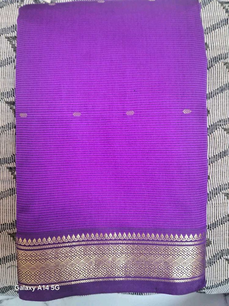 Vibrant Purple Saree with Golden Border